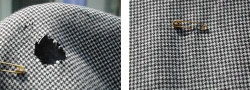 Illustration of invisible weaving repair fix holes in clothing.