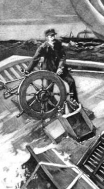 A resilient man controlling a boat.