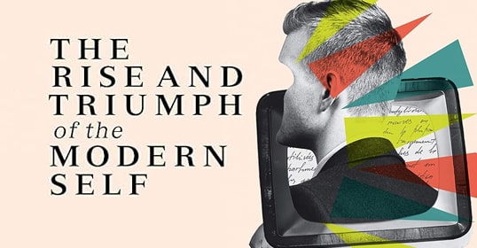 Book cover featuring the title "The Rise and Triumph of the Modern Self" with an abstract image of a man’s profile filled with colorful geometric shapes, reminiscent of a podcast exploring the journey to discovering one's therapeutic self.