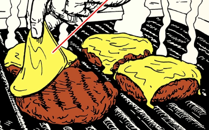 A drawing of a person grilling burgers on a grill, showcasing their skill.