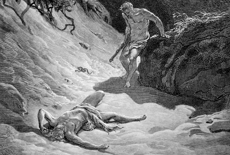 An illustration of a man resting on the ground in black and white.