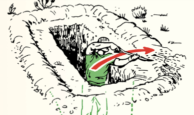 A man is digging a hole in the ground to make a fighting hole.